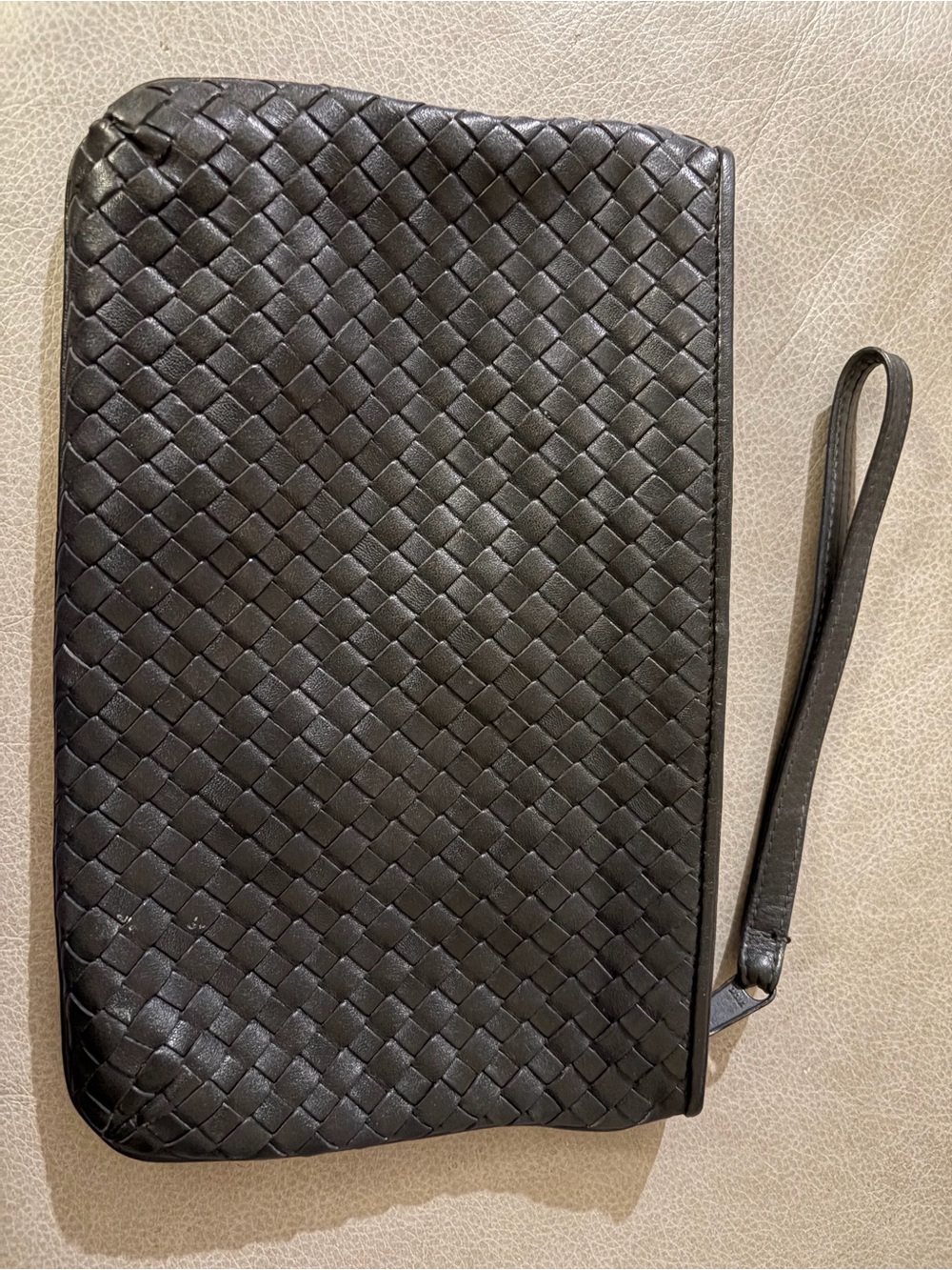 Woven Leather Wristlet Clutch - Black